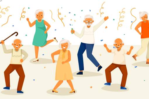 elderly people happy life cartoon